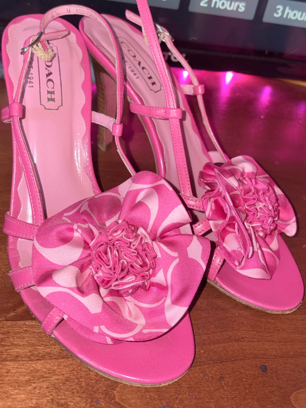 Vintage Coach Pink Floral Bow Slingback Heels